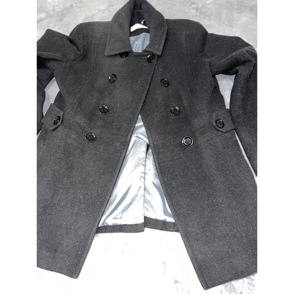 Calvin Klein Womens Charcoal Grey Wool Blend Double Breasted Pea Coat Size 12